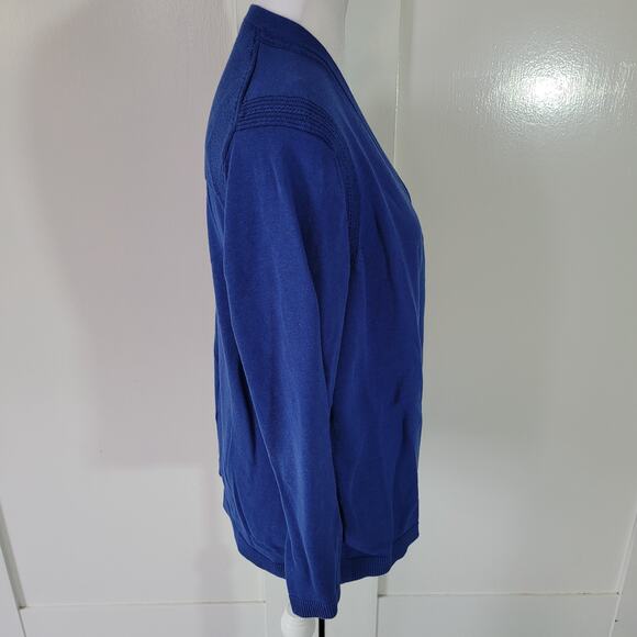 Talbots Size XL Open Front Cardigan Blue Mixed Knit Detail Office Layer - Picture 2 of 8
